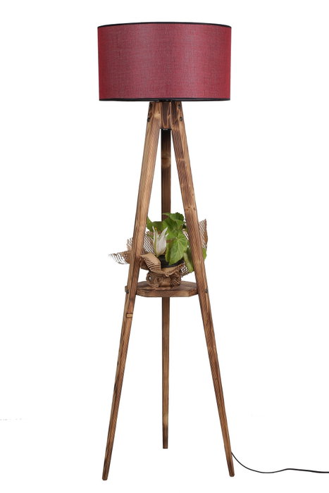 Opviq Lámpara de Pie de Madera con Estantería y Pantalla de Tela Marrón y Burdeos Opviq Lámpara de Pie de Madera con Estantería y Pantalla de Tela Marrón y Burdeos